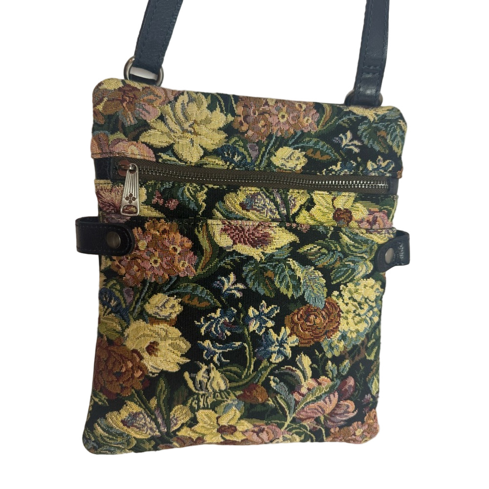 💖#152 Patricia Nash EUC Prizzi Woven Floral Tapestry & Leather Crossbody Bag